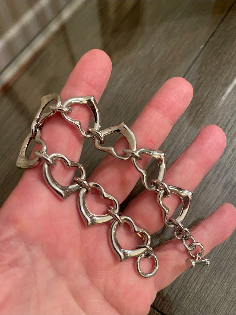 Vintage Silver-tone Open Heart Toggle Bracelet 8 1/2” approx - Picture 9 of 16